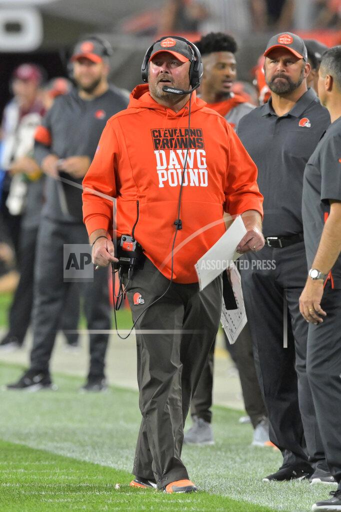 David Richard Cleveland Browns head coach Freddie Kitchens watches during the second half of an NFL football game against the Los Angeles Rams, Sunday, Sept. 22, 2019, in Cleveland. (AP Photo/David Richard)