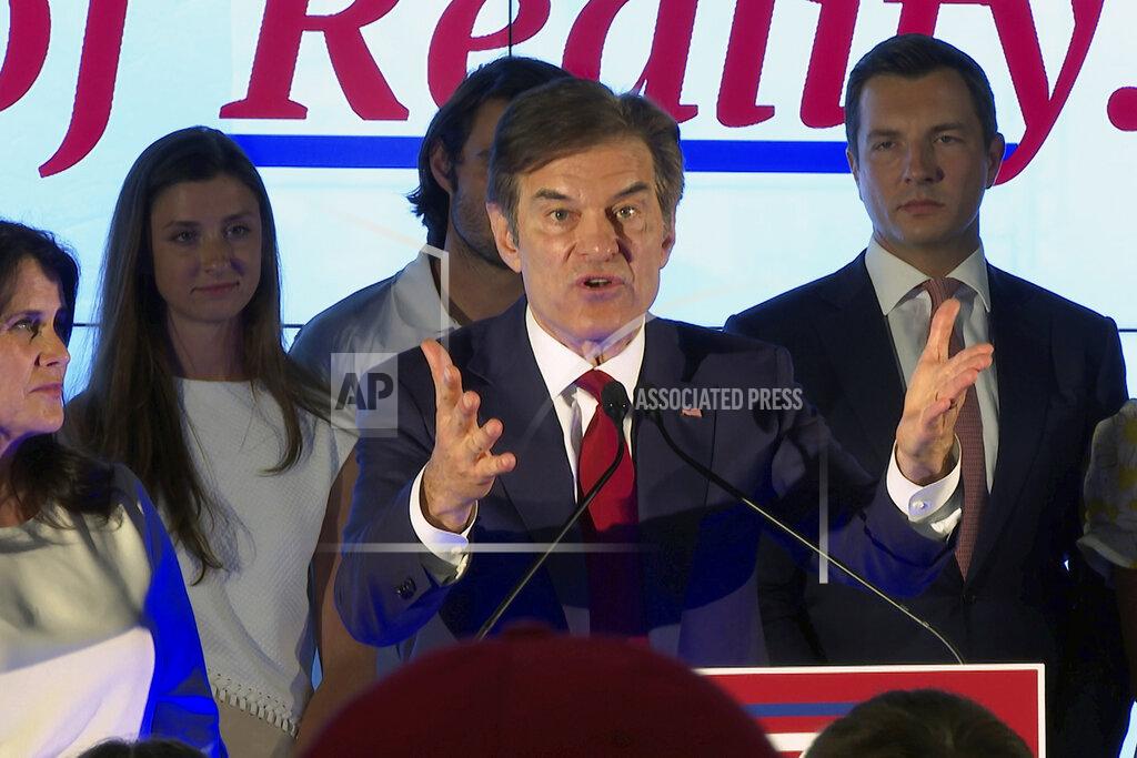 Ted Shaffrey FILE - Mehmet Oz, Republican candidate for U.S. Senate in Pennsylvania, speaks at a primary night election gathering in Newtown, Pa., May 17, 2022. (AP Photo/Ted Shaffrey, File)