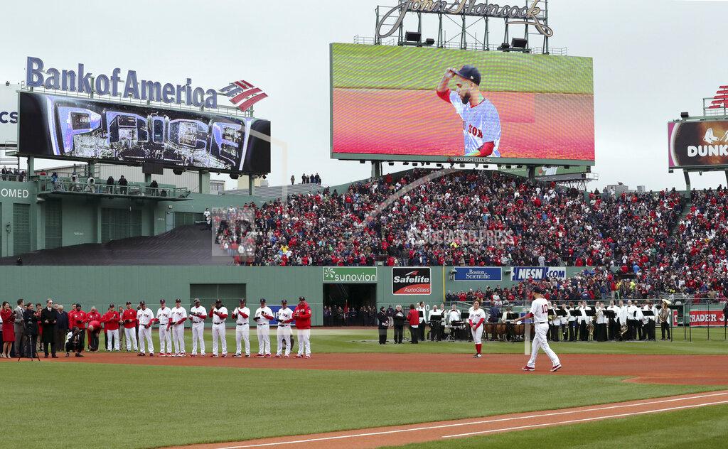 Charles Krupa Boston Red Sox's David Price is introduced as he joins teammates on the field for a ceremony before the home opener baseball game between the Red Sox and the Toronto Blue Jays, Tuesday, April 9, 2019, in Boston. (AP Photo/Charles Krupa)