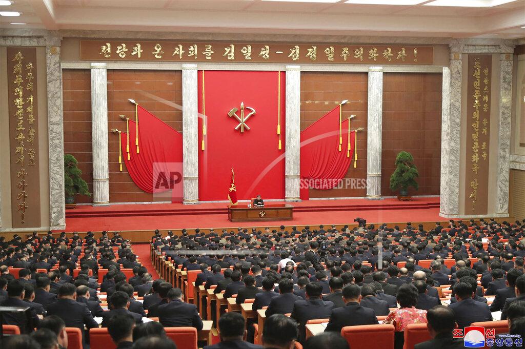 Uncredited In this photo provided by the North Korean government, North Korean leader Kim Jong Un, center, attends the ruling party congress in Pyongyang, North Korean, Sunday, Jan. 10, 2021. Kim was given a new title, “general secretary” of the ruling Workers’ Party, formerly held by his late father and grandfather, state media reported Monday, Jan. 11, in what appears to a symbolic move aimed at bolstering his authority amid growing economic challenges. Independent journalists were not given access to cover the event depicted in this image distributed by the North Korean government. The content of this image is as provided and cannot be independently verified. Korean language watermark on image as provided by source reads: "KCNA" which is the abbreviation for Korean Central News Agency. (Korean Central News Agency/Korea News Service via AP)