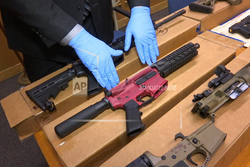 Haven Daley FILE - In this Nov. 27, 2019, file photo, "ghost guns" are displayed at the headquarters of the San Francisco Police Department in San Francisco. New York City and state officials announced lawsuits on Wednesday, June 29, 2022, against sellers of gun kits that buyer can assemble into untraceable weapons. New York City Mayor Eric Adams and state Attorney General Letitia James said the so-called ghost guns are sold without background checks and have been used by criminals to harm innocent New Yorkers. (AP Photo/Haven Daley, File)