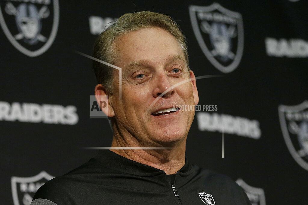 FILE - In this Nov. 26, 2017, file photo, then-Oakland Raiders head coach Jack Del Rio speaks at a news conference after an NFL football game against the Denver Broncos in Oakland, Calif. Jack Del Rio never shied away from giving his opinion as a player and a coach. He isn’t about to change his approach as an analyst.
ESPN announced on Thursday, Aug. 15, 2019, that it has hired the former Jacksonville Jaguars and Oakland Raiders coach as an analyst. His first appearance will be Friday on “NFL Live”.(AP Photo/Ben Margot, File)