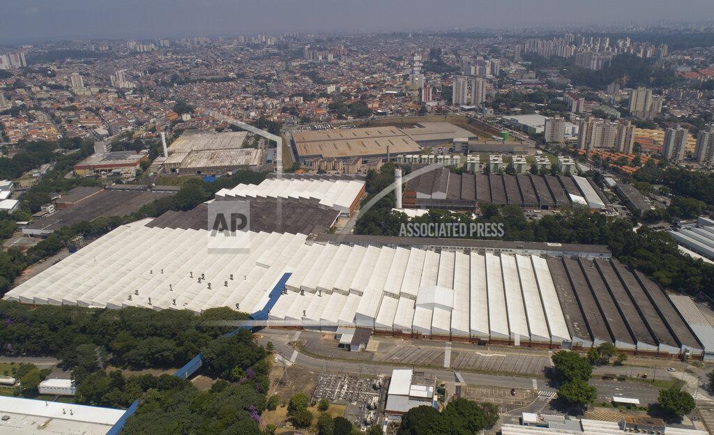 FILE - This March 12, 2020 file photo shows an aerial view of a Ford Motor Company factory in Sao Bernardo do Campo, in the greater Sao Paulo area, Brazil. Ford Motor said on Monday, Jan. 11, 2021, it will close three plants in Brazil and stop producing automobiles in the South American country, but will keep its South America headquarters, product development center and proving grounds in Brazil. (AP Photo/Andre Penner, File)