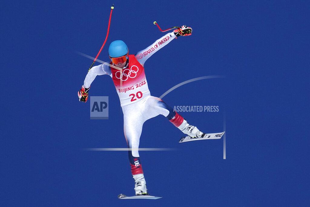 Robert F. Bukaty Ryan Cochran-Siegle, of the United States makes a jump during a men's downhill training run at the 2022 Winter Olympics, Thursday, Feb. 3, 2022, in the Yanqing district of Beijing. (AP Photo/Robert F. Bukaty)