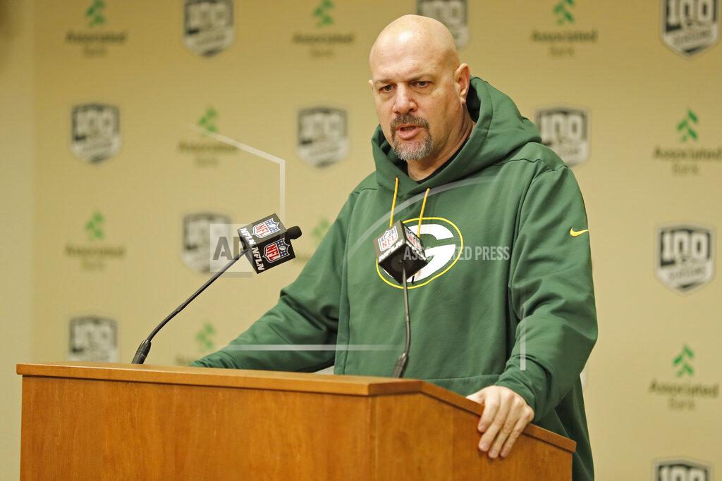 FILE - Green Bay Packers' defensive coordinator Mike Pettine addresses the media during a press conference in Green Bay, Wisc., in this Monday, Feb. 18, 2019, file photo. All four defensive coordinators who will be trying to shut down high-powered offenses in the NFL playoffs this weekend have been head coaches before, providing valuable experience in the conference championships. (AP Photo/Matt Ludtke, File)