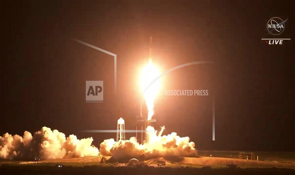 Uncredited In this image made from NASA video, the SpaceX Crew Dragon spacecraft lifts off for the Crew-2 mission carrying NASA astronauts Shane Kimbrough, Megan McArthur, ESA (European Space Agency) astronaut Thomas Pesquet, and Japan Aerospace Exploration Agency (JAXA) astronaut Akihiko Hoshide from Launch Complex 39A, Friday, April 23, 2021, at the Kennedy Space Center in Cape Canaveral, Fla. (NASA via AP)