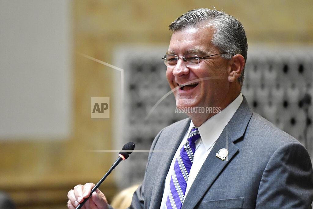 Timothy D. Easley Kentucky Senator Robert Mills addresses the members of the Senate during the opening day of the Kentucky State Legislature special session in Frankfort, Ky., Tuesday, Sept. 7, 2021. (AP Photo/Timothy D. Easley)