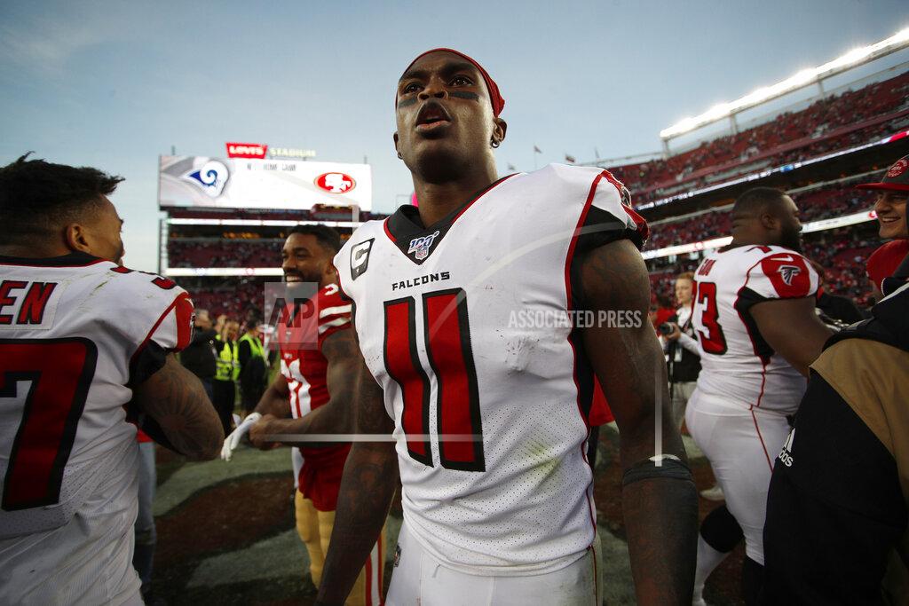 Josie Lepe Atlanta Falcons wide receiver Julio Jones (11) walks on the field after his team defeated the San Francisco 49ers in an NFL football game in Santa Clara, Calif., Sunday, Dec. 15, 2019. (AP Photo/Josie Lepe)