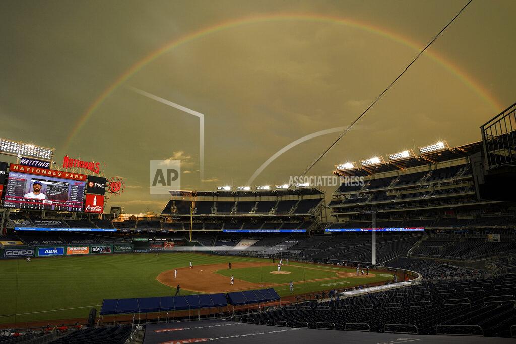 Nick Wass A rainbow is seen over Nationals park as the Washington Nationals compete against the Toronto Blue Jays during the eighth inning of a baseball game, Tuesday, July 28, 2020, in Washington. (AP Photo/Nick Wass)