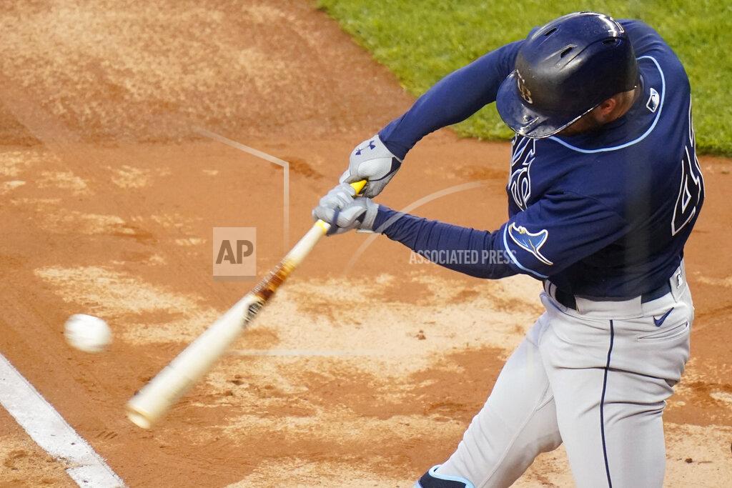 Frank Franklin Ii Tampa Bay Rays' Brandon Lowe hits a two-run double during the first inning of a baseball game against the New York Yankees on Friday, April 16, 2021, in New York. (AP Photo/Frank Franklin II)
