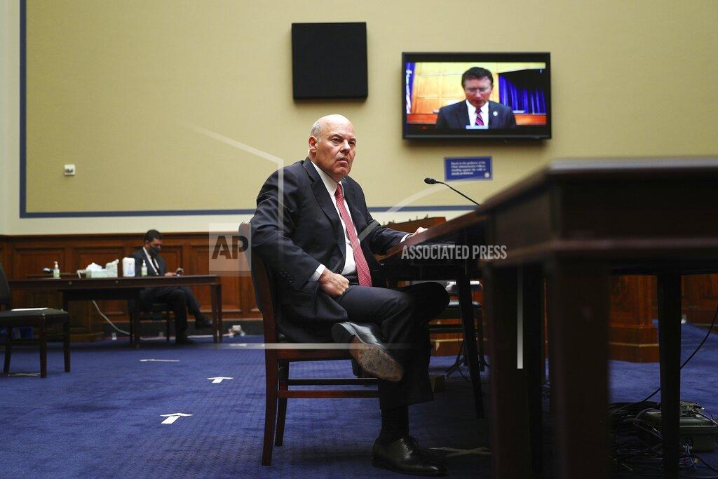 Tom Brenner Postmaster General Louis DeJoy testifies before a House Oversight and Reform Committee hearing on the Postal Service on Capitol Hill, Monday, Aug. 24, 2020, in Washington. (Tom Brenner/Pool via AP)