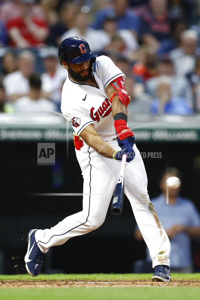 Ron Schwane Cleveland Guardians' Amed Rosario hits an RBI single against the Detroit Tigers during the sixth inning of a baseball game, Friday, May 20, 2022, in Cleveland. (AP Photo/Ron Schwane)