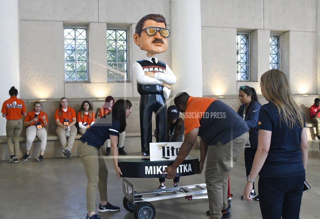 David Banks A large bobblehead of Mike Ditka is seen at Soldier Field before an NFL football game between the Green Bay Packers and the Chicago Bears Thursday, Sept. 5, 2019, in Chicago. (AP Photo/David Banks)