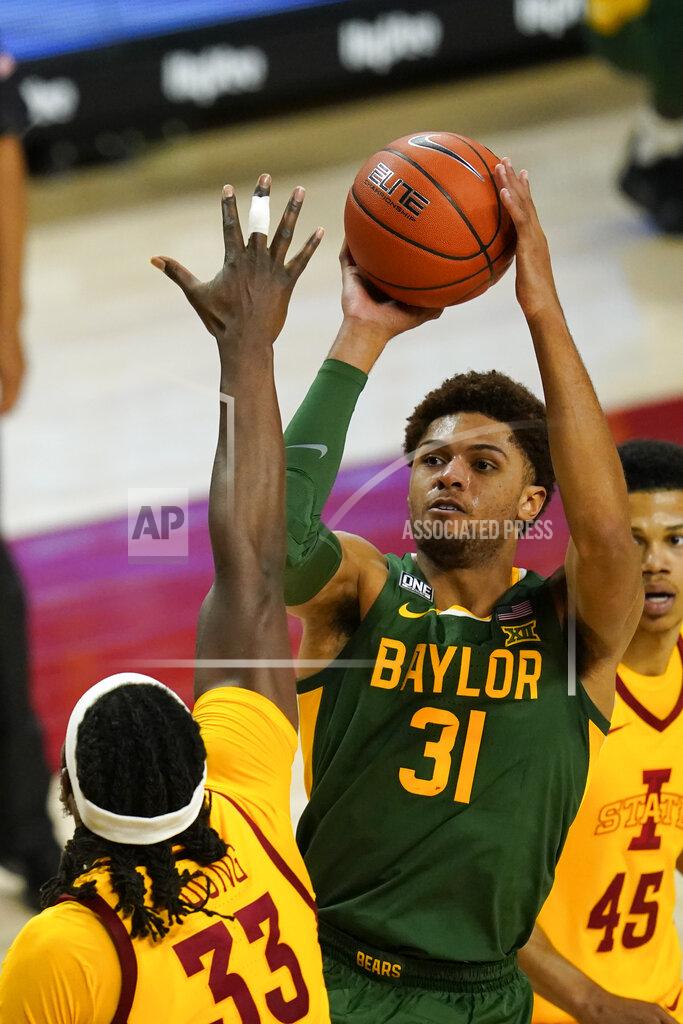 Charlie Neibergall Baylor guard MaCio Teague (31) shoots over Iowa State forward Solomon Young (33) during the second half of an NCAA college basketball game, Saturday, Jan. 2, 2021, in Ames, Iowa. Baylor won 76-65. (AP Photo/Charlie Neibergall)