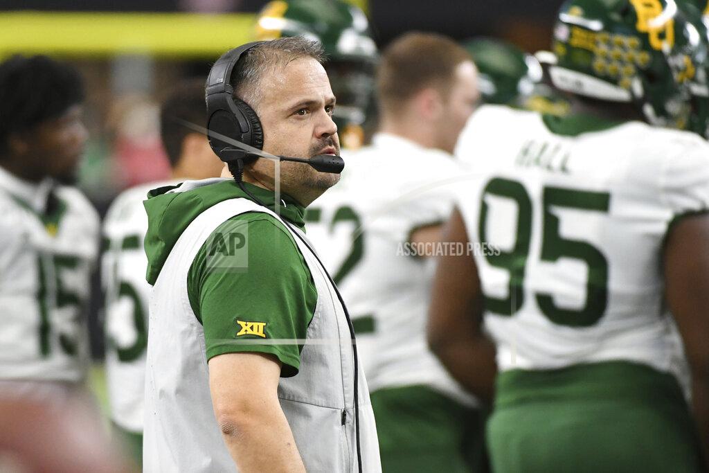 Jeffrey Mcwhorter Baylor head coach Matt Rhule watches from the sidelines during a timeout in the first half of an NCAA college football game against Oklahoma for the Big 12 Conference championship, Saturday, Dec. 7, 2019, in Arlington, Texas. (AP Photo/Jeffrey McWhorter)