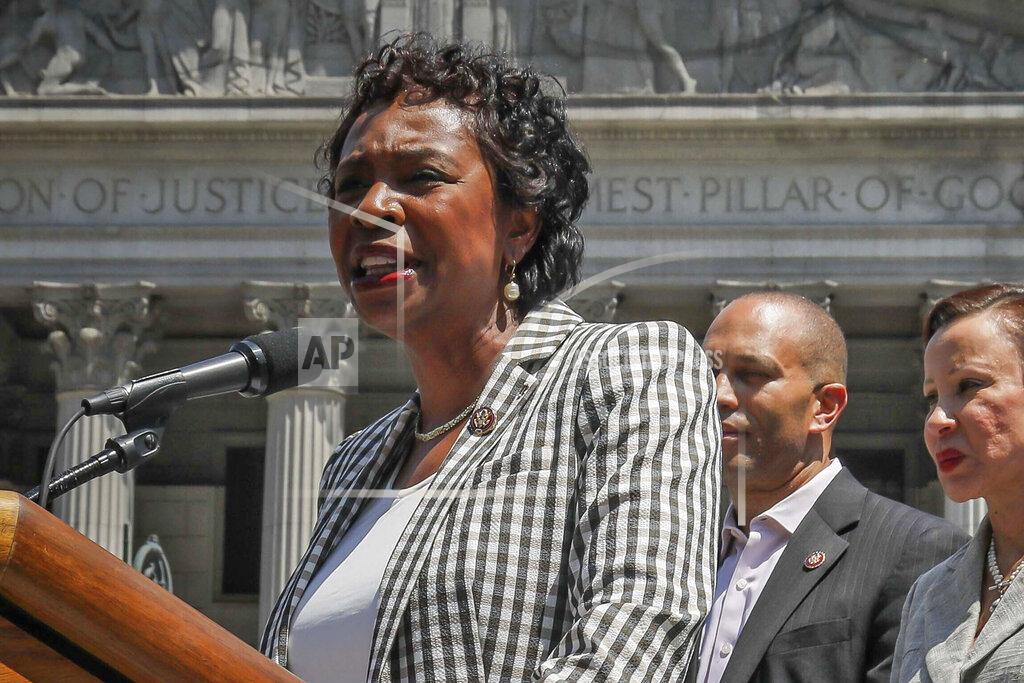 Bebeto Matthews FILE - In this July 19, 2019, file photo, Congressional Rep. Yvette Clarke, D-NY, speaks during a press conference, in New York. (AP Photo/Bebeto Matthews, File)