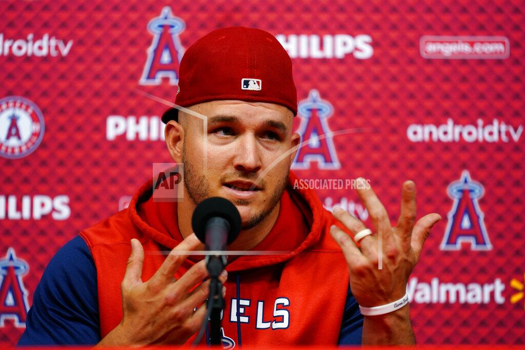Matt Slocum Los Angeles Angels' Mike Trout speaks during a news conference before a baseball game against the Philadelphia Phillies, Friday, June 3, 2022, in Philadelphia. (AP Photo/Matt Slocum)