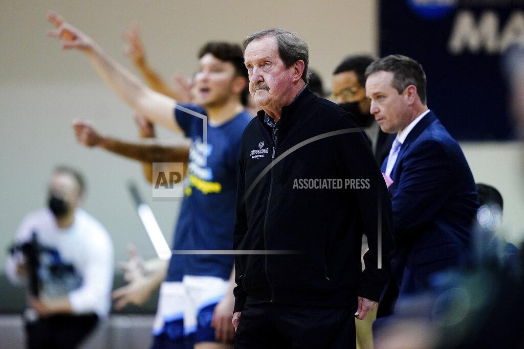 Jefferson coach Herb Magee looks on during an NCAA college basketball game against USciences, Wednesday, Feb. 23, 2022, in Philadelphia. Thomas Jefferson University coach Herb Magee has retired after a Hall of Fame career. Magee went 1,144-450 in 54 seasons at Thomas Jefferson University. (AP Photo/Matt Rourke)