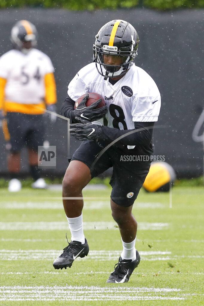 Keith Srakocic Pittsburgh Steelers 2019 third round draft pick wide receiver Dontae Johnson (18) goes through drills during NFL football rookie camp, Friday, May 10, 2019, in Pittsburgh. (AP Photo/Keith Srakocic)
