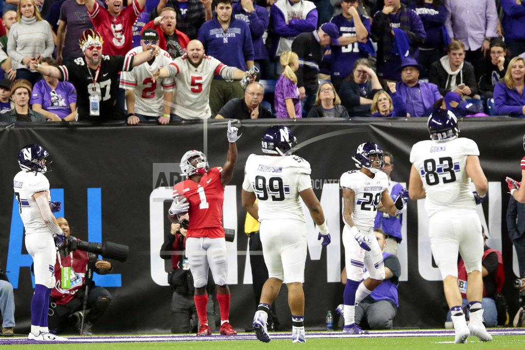 Aj Mast Ohio State wide receiver Johnnie Dixon (1) celebrates a touchdown reception during the second half of the Big Ten championship NCAA college football game against Northwestern, Saturday, Dec. 1, 2018, in Indianapolis. (AP Photo/AJ Mast)