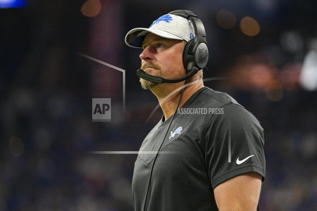Detroit Lions head coach Dan Campbell watches from the sideline during first half of an NFL preseason football game against the Indianapolis Colts in Indianapolis, Saturday, Aug. 20, 2022. (AP Photo/Doug McSchooler)