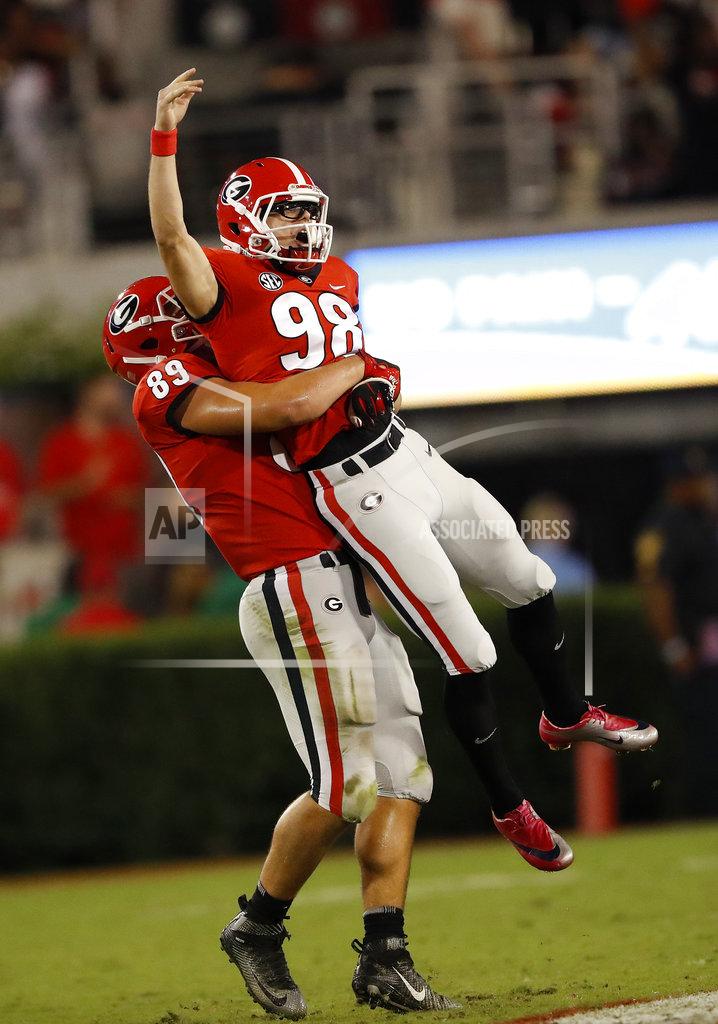 John Bazemore Georgia's Rodrigo Blankenship (98) celebrates with Charlie Woerner (89) after kicking a 53-yard field goal during the second half of an NCAA college football game against Vanderbilt on Saturday, Oct. 6, 2018, in Atlanta. (AP Photo/John Bazemore)