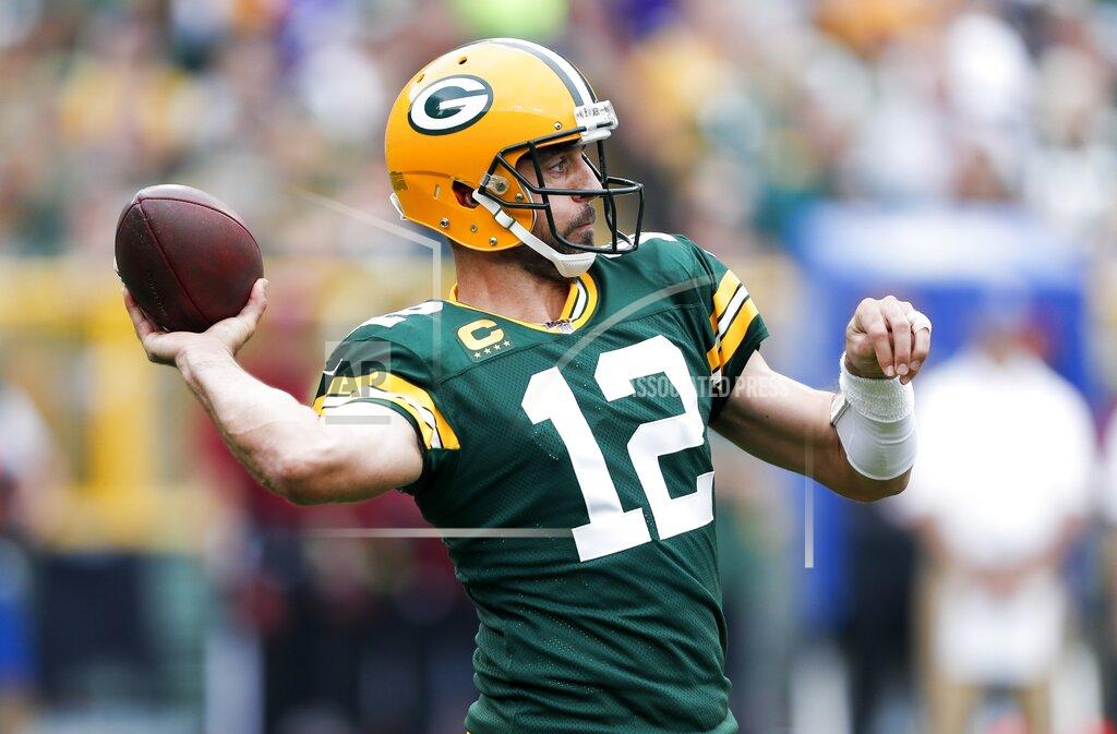 Matt Ludtke Green Bay Packers' Aaron Rodgers throws during the first half of an NFL football game against the Minnesota Vikings Sunday, Sept. 15, 2019, in Green Bay, Wis. (AP Photo/Matt Ludtke)