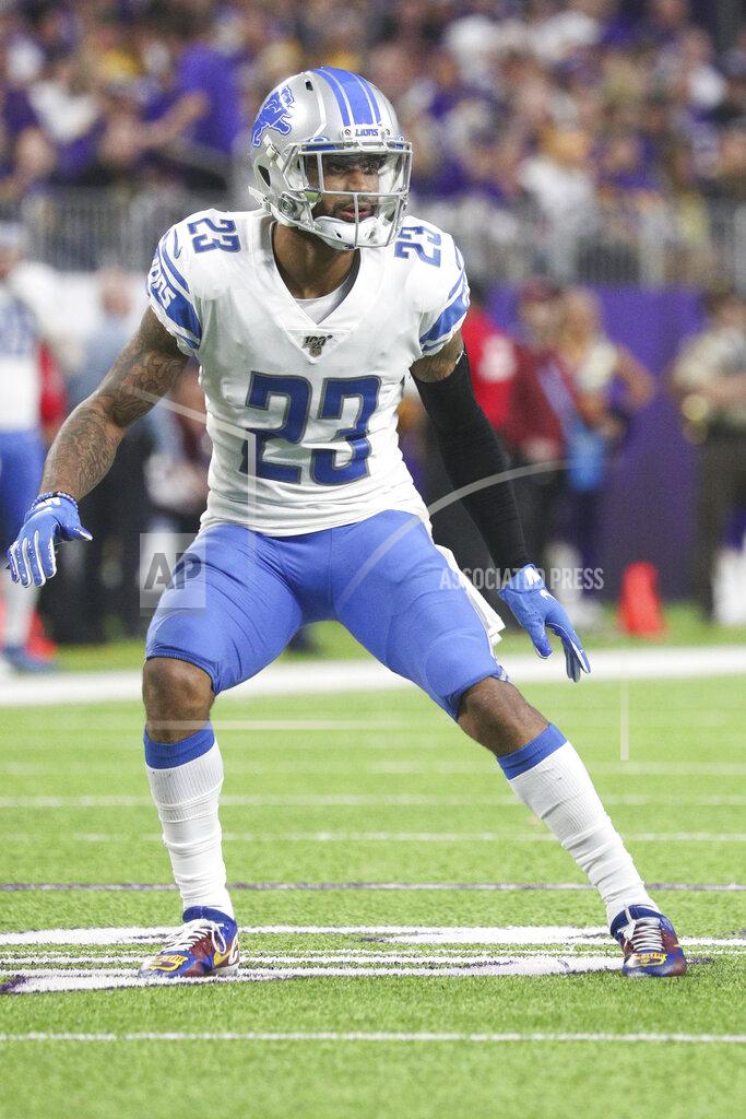 Detroit Lions cornerback Darius Slay (23) takes a defensive position during an NFL game against the Minnesota Vikings, Sunday, Dec. 8, 2019 in Minneapolis. The Vikings defeated the Lions 20-7. (Margaret Bowles via AP)