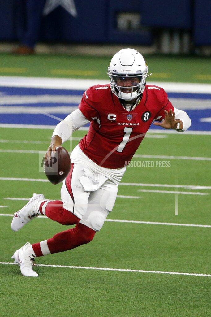 Michael Ainsworth Arizona Cardinals quarterback Kyler Murray (1) carries the ball against the Dallas Cowboys in the first half of an NFL football game in Arlington, Texas, Monday, Oct. 19, 2020. (AP Photo/Michael Ainsworth)
