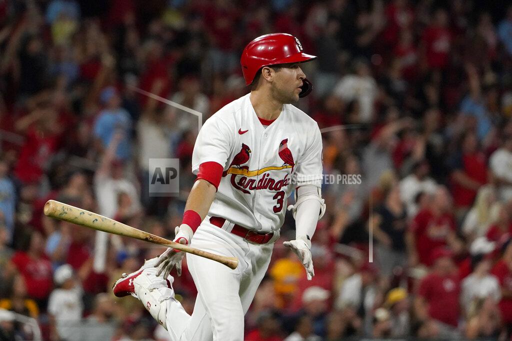 Jeff Roberson St. Louis Cardinals' Dylan Carlson tosses aside his bat as he watches his grand slam during the eighth inning of a baseball game against the San Diego Padres Friday, Sept. 17, 2021, in St. Louis. (AP Photo/Jeff Roberson)