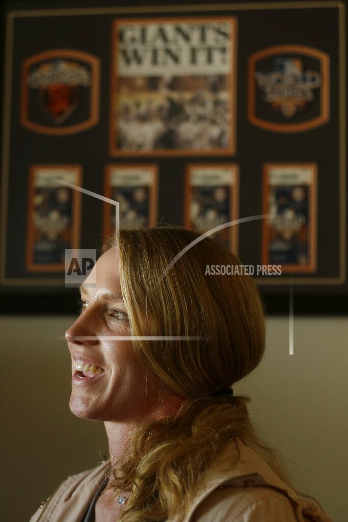 Jeff Chiu San Francisco Giants coach Alyssa Nakken speaks to reporters at Oracle Park in San Francisco, Thursday, Feb. 6, 2020. Nakken is the first female coach on a major league staff in baseball history. (AP Photo/Jeff Chiu)