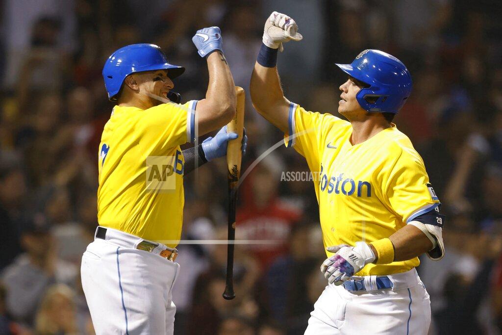 Michael Dwyer Boston Red Sox's Bobby Dalbec, right, celebrates his solo home run with Christian Vazquez during the fourth inning of the team's baseball game against the Baltimore Orioles, Friday, Sept. 17, 2021, in Boston. (AP Photo/Michael Dwyer)