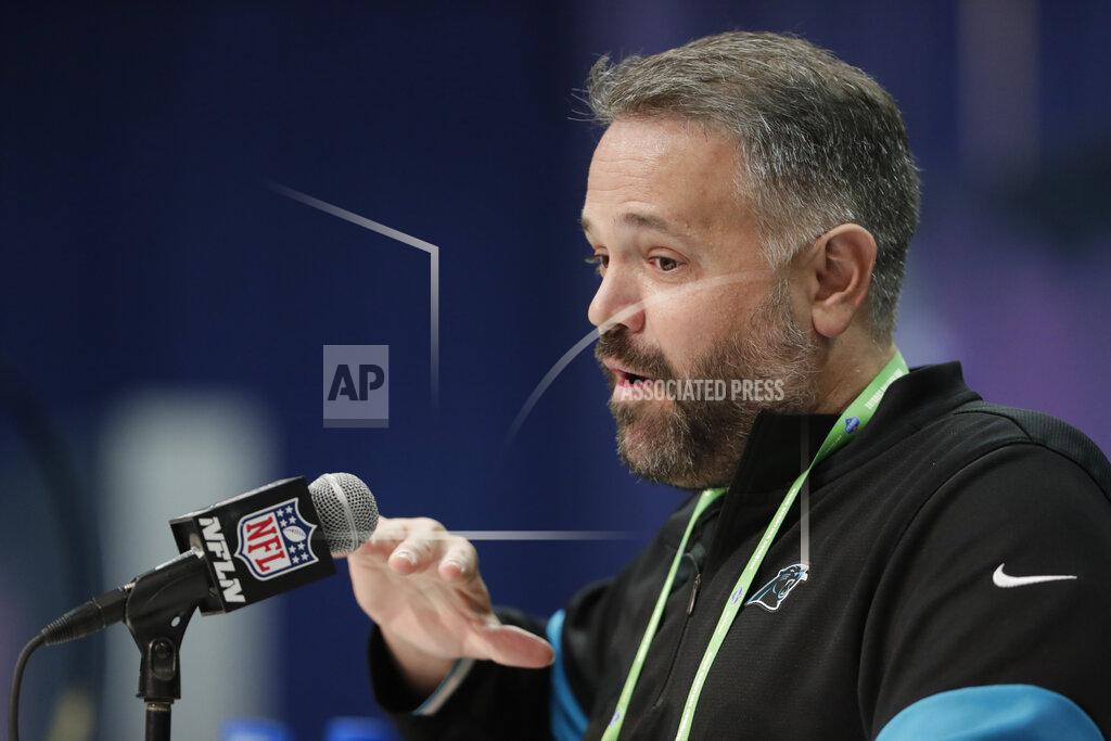 Michael Conroy Carolina Panthers head coach Matt Rhule speaks during a press conference at the NFL football scouting combine in Indianapolis, Tuesday, Feb. 25, 2020. (AP Photo/Michael Conroy)