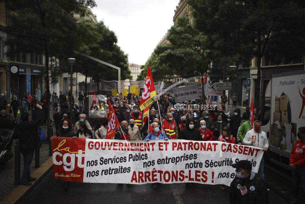 Daniel Cole Workers of the leftist union CGT (General Work Confederation) demonstrate on May Day in Marseille, southern France, Saturday, May 1, 2021. (AP Photo/Daniel Cole)