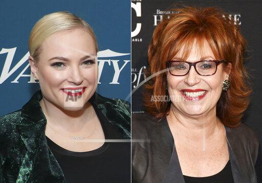 Meghan McCain appears at Variety's third annual "Salute to Service" celebration in New York on Nov. 6, 2019, left, and Joy Behar appears at the Broadcasting & Cable Hall of Fame Awards 27th Anniversary Gala in New York on Oct. 16, 2017. McCain says she decided to leave “The View” following her second day back from maternity leave in January after a comment was made by fellow panelist Behar during a political argument. The incident is one of several backstage stories in McCain's new book, “Bad Republican.” (AP Photo)