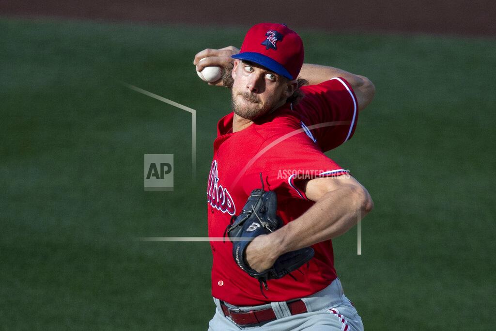 Alex Brandon Philadelphia Phillies starting pitcher Aaron Nola throws during the first inning of an exhibition baseball game against the Washington Nationals at Nationals Park, Saturday, July 18, 2020, in Washington. (AP Photo/Alex Brandon)
