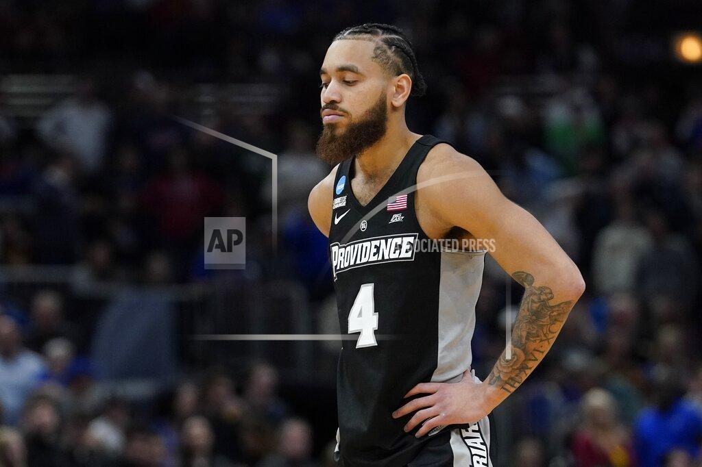 Nam Y. Huh Providence's Jared Bynum reacts after a college basketball game against Kansas in the Sweet 16 round of the NCAA tournament Friday, March 25, 2022, in Chicago. Kansas won 66-61. (AP Photo/Nam Y. Huh)