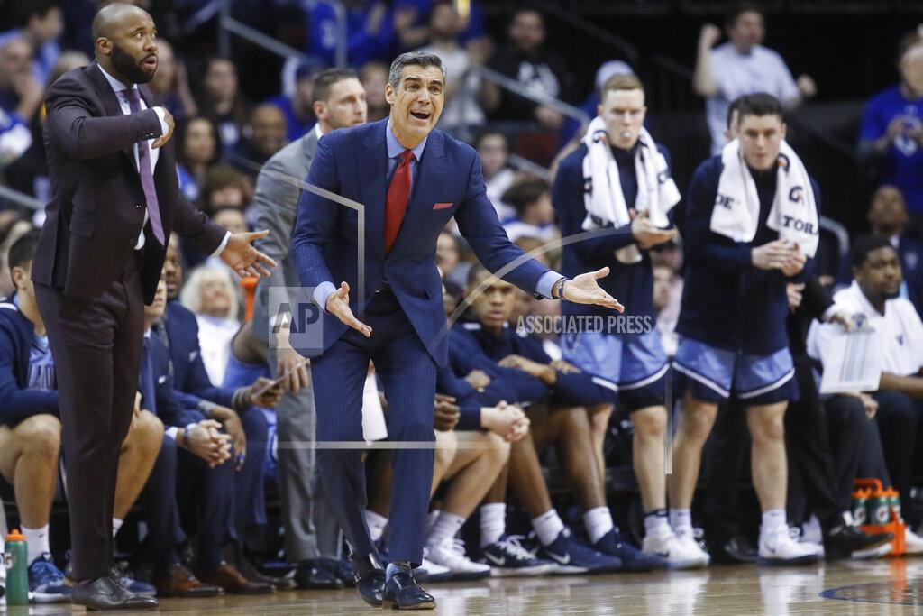 John Minchillo Villanova head coach Jay Wright reacts during the first half of an NCAA college basketball game against Seton Hall, Wednesday, March 4, 2020, in Newark, N.J. (AP Photo/John Minchillo)