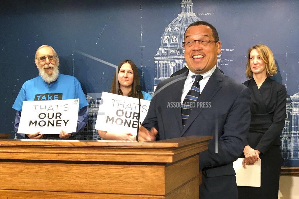 Steve Karnowski FILE - In this April 23, 2019, file photo, Minnesota Attorney General Keith Ellison speaks at a news conference at the state Capitol in St. Paul, Minn. Taking over as lead prosecutor in George Floyd's death is giving Ellison a national platform to talk about race in America. And while Ellison is careful not to talk about details of the criminal cases against four Minneapolis police officers, he's grabbing the opportunity to raise issues about police reform that he's worked on in the past. (AP Photo/Steve Karnowski File)
