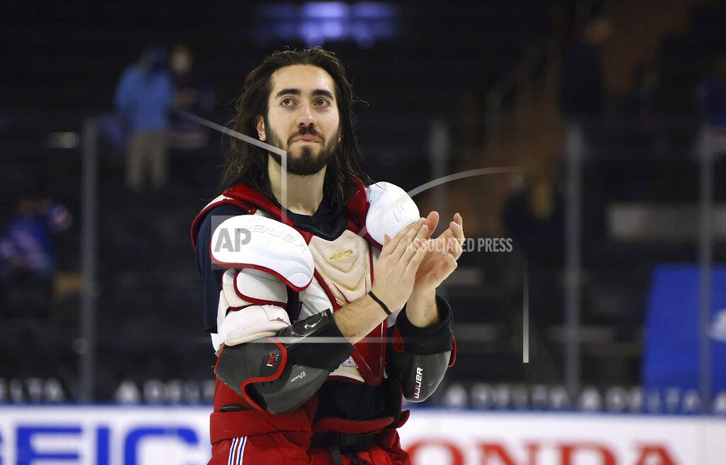 Bruce Bennett New York Rangers' Mika Zibanejad leaves the ice following the NHL hockey team's last home game of the season, against the Washington Capitals on Wednesday, May 5, 2021, in New York. (Bruce Bennett/Pool Photo via AP)