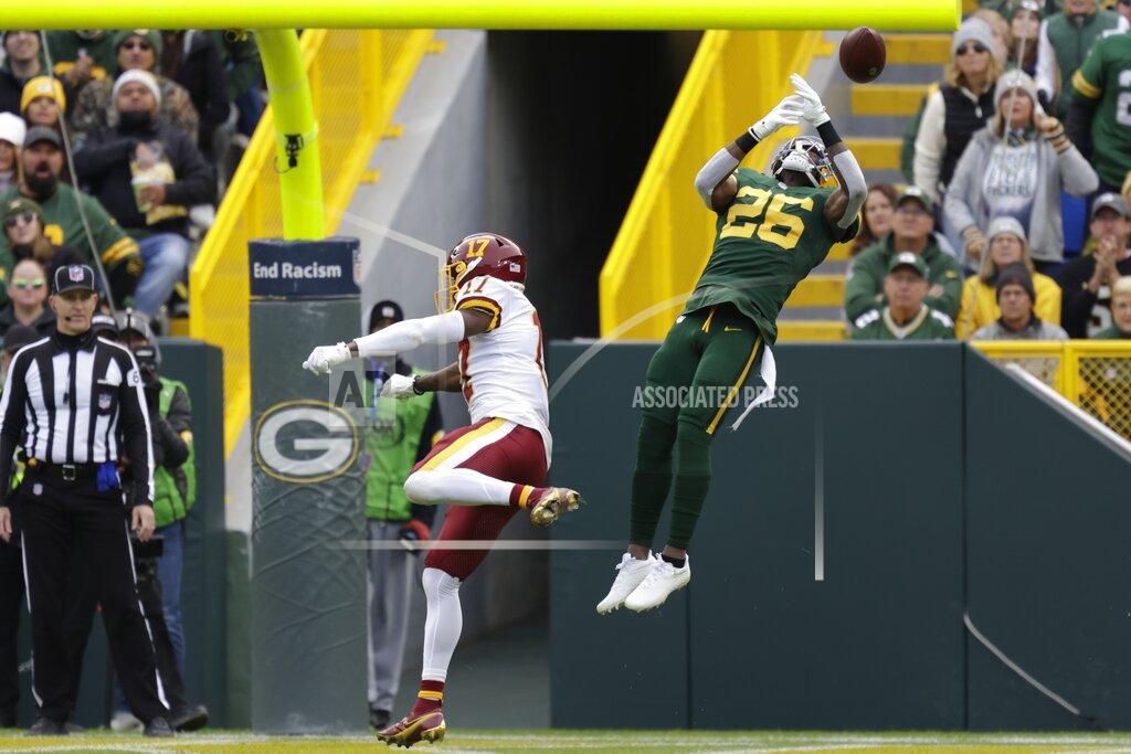 Matt Ludtke Green Bay Packers' Darnell Savage breaks up a pass intended for Washington Football Team's Terry McLaurin during the first half of an NFL football game Sunday, Oct. 24, 2021, in Green Bay, Wis. (AP Photo/Matt Ludtke)
