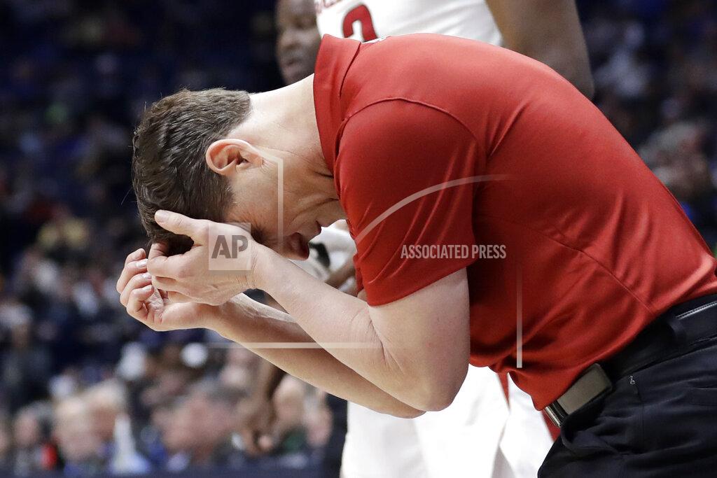 Mark Humphrey Arkansas head coach Eric Musselman reacts to a call in the first half of an NCAA college basketball game against Vanderbilt in the Southeastern Conference Tournament Wednesday, March 11, 2020, in Nashville, Tenn. (AP Photo/Mark Humphrey)