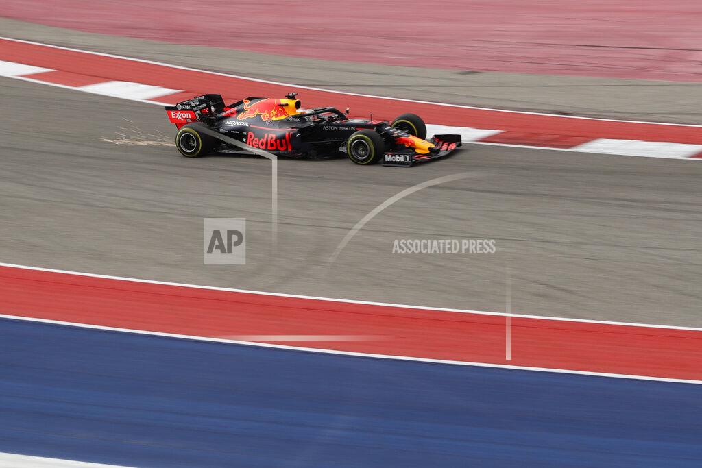 Red Bull driver Max Verstappen, of the Netherlands, heads through a turn during the second practice session for the Formula One U.S. Grand Prix auto race at Circuit of the Americas, Friday, Nov. 1, 2019, in Austin, Texas. (AP Photo/Eric Gay)
