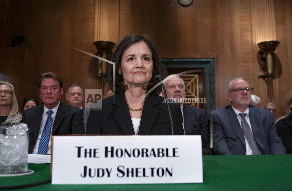 FILE - In this Feb. 13, 2020 file photo, President Donald Trump's nominee to the Federal Reserve, Judy Shelton, appears before the Senate Banking Committee for a confirmation hearing, on Capitol Hill in Washington. In a shift, the Senate Banking Committee is likely to back President Donald Trump's unconventional nomination of Shelton for the Federal Reserve's Board of Governors in a party-line vote Tuesday, July 21. (AP Photo/J. Scott Applewhite, File)