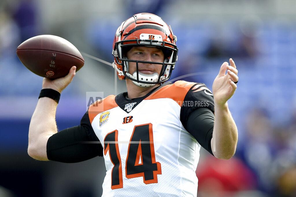 Gail Burton Cincinnati Bengals quarterback Andy Dalton works out prior to an NFL football game against the Baltimore Ravens Sunday, Oct. 13, 2019, in Baltimore. (AP Photo/Gail Burton)