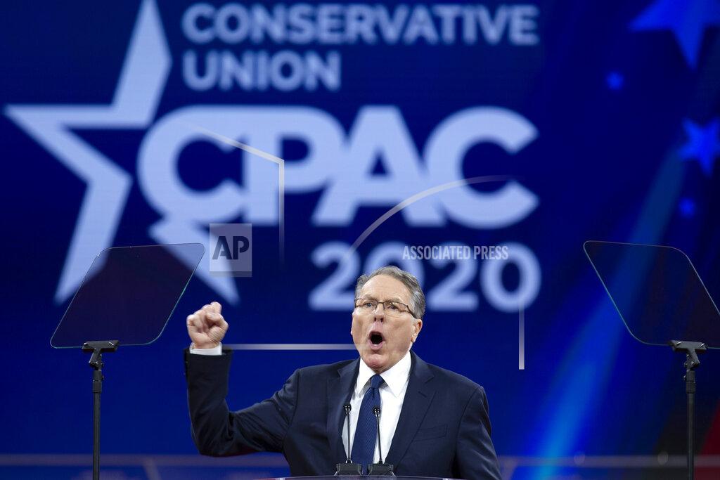 Jose Luis Magana National Rifle Association Executive Vice President and CEO Wayne LaPierre speaks at Conservative Political Action Conference, CPAC 2020, at the National Harbor, in Oxon Hill, Md., Saturday, Feb. 29, 2020. (AP Photo/Jose Luis Magana)