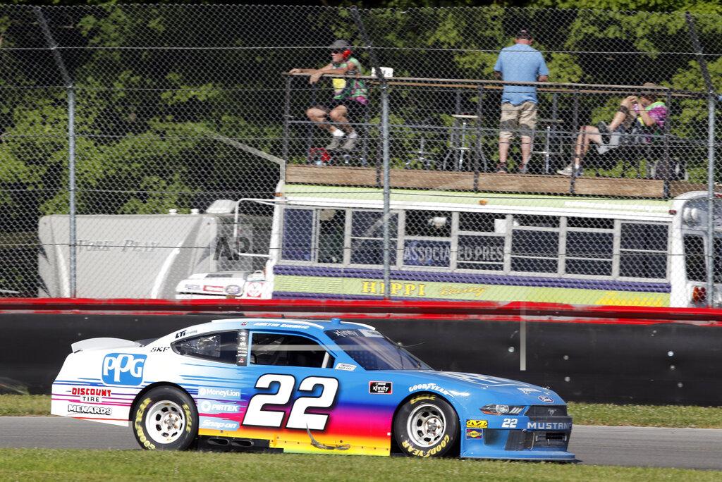 Tom E. Puskar Austin Cindric races his car during a NASCAR Xfinity Series auto race, Saturday, Aug. 10, 2019, at Mid-Ohio Sports Car Course in Lexington, Ohio. (AP Photo/Tom E. Puskar)