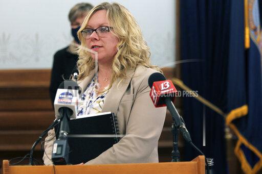 John Hanna In this photo from Monday, Feb. 22, 2021, Kansas Labor Secretary Amber Shultz answers questions from reporters during a news conference at the Statehouse in Topeka, Kan. The Senate has unanimously confirmed Shultz's appointment by Gov. Laura Kelly to head a department plagued by problems in getting benefits to jobless workers and beset by fraudulent unemployment claims. (AP Photo/John Hanna)