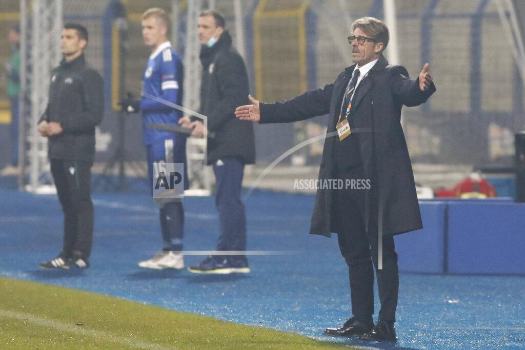 Kemal Softic Italy coach Alberico Evani gestures during the UEFA Nations League soccer match between Bosnia and Italy, in Sarajevo, Bosnia, Wednesday, Nov. 18, 2020. (AP Photo/Kemal Softic)