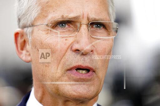 Jens Stoltenberg, NATO Secretary General, is interviewed outside the United Nations headquarters, Tuesday, Sept. 21, 2021, during the 76th Session of the U.N. General Assembly in New York. (AP Photo/John Minchillo, Pool)